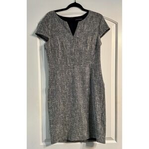 Banana‎ Republic Sheath Dress Women 6 Navy Blue Textured V-Neck Cap Sleeve